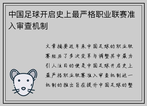 中国足球开启史上最严格职业联赛准入审查机制 中国足球开启史上最严格职业联赛准入审查机制